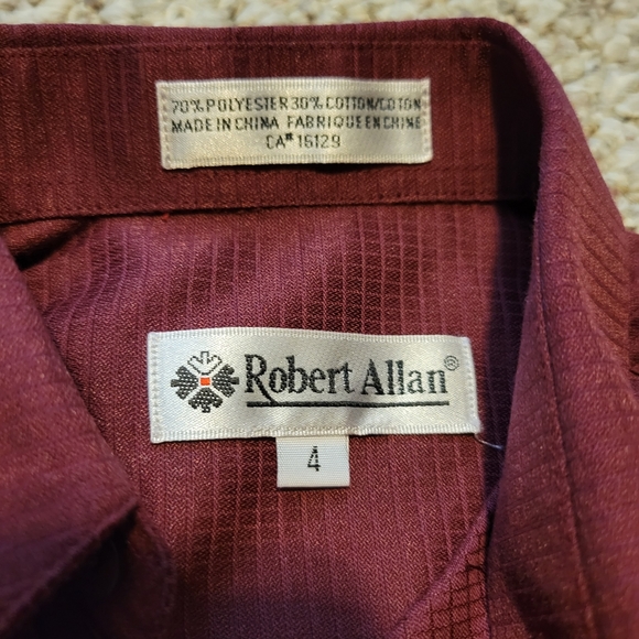 Robert Allan boys size 4 burgundy button down collared shirt NWOT - Picture 3 of 3
